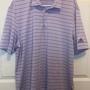 Adidas Polo Shirt Mens Large Purple Striped Golf Lightweight Performance